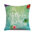 Green Mother's Day linen cushion cover featuring floral prints and I love you Mom text - Light Green Pink Flowers Leaves and Strawberry (39)