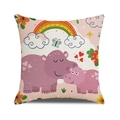 Linen blend pillowcase with cute cartoon hippos and rainbow design for Mother's Day - Hippo Mom and Baby Style (38)