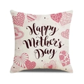 Linen Mother's Day pillow cover with Happy Mother's Day text and red heart designs - Beige Red and Pink Hearts HAPPY Style (40)