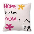 Peach skin square pillow case with Home is where MOM is floral typography design - 18x18 Inch / Home with Mom Warm Message Style (39)