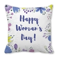 Square peach skin pillowcase with colorful floral patterns and Happy Woman's Day text - Women's Day Colorful Illustration (39)