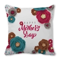 Housse de coussin Happy Mother's Day en tissu peau de pêche blanc avec motifs de fleurs - 45x45 cm / Style Floral Origami (39)