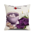 Linen Mother's Day cushion cover with I Love Mom text and floral macaron print - Afternoon Tea Time (40)