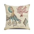 Linen pillow cover with vintage scientific octopus coral and seashell ocean print - Octopus Coral Illustration (1)
