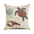 Detail of linen cushion cover featuring vintage sea turtle and lobster scientific prints - Sea Turtle Lobster Illustration (2)