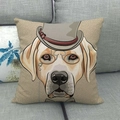 Fodera per cuscino in lino con ritratto di cane labrador elegante su un divano grigio - Stile Labrador Antropomorfo (1)