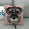 Fodera per cuscino in lino con ritratto realistico di cane Schnauzer su sfondo rosa antico - Stile Ritratto di Schnauzer Realistico (2)