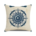 Close-up of nautical compass rose print on vintage linen texture of square cushion cover - Vintage Compass Style (1)
