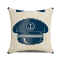Detail of square cushion cover with navy blue captain hat print and linen texture - Navy Captain Hat Style (4)