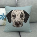Macro detail of linen texture and realistic Dalmatian dog portrait on blue pillow cover - Light Blue Dalmatian Portrait Style (5)