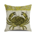 Detail of vintage crab illustration and textured linen fabric on square cushion cover - Olive Green Label Crab (9) / 45cmx45cm