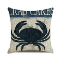Watercolor crab illustration on linen cushion cover with Crab Cakes vintage text - Deep Blue Realistic Crab (10) / 45cmx45cm