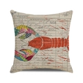 Detail of lobster watercolor pattern on vintage document print linen pillow cover - Red Lobster Art Collage (11) / 45cmx45cm