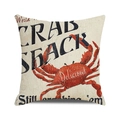 Detail of vintage crab print on beige linen pillow case featuring Crab Shack graphics - Retro Red Crab Pattern (13) / 45cmx45cm