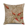 Close-up of square pillowcase with watercolor red koi fish pattern on linen fabric - Artistic Sketch Red Koi(11) / 18x18 Inch