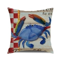 Detail of nautical cushion cover with watercolor blue crab and red checkered pattern - Watercolor Blue Crab Pattern (15) / 45cmx45cm