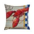 Detail of nautical square cushion cover with red lobster print on woven fabric texture - Red Lobster with Plaid (16) / 45cmx45cm