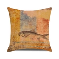 Detailed close-up of watercolor fish artwork on cotton linen square cushion cover - Vintage Art Fish Calligraphy(13) / 18x18 Inch