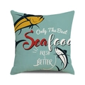 Detail of aquatic cushion cover featuring vintage yellow fish and ocean themed typography - Best Seafood Vintage Illustration(14) / 18x18 Inch