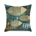 Detailed texture of linen throw pillow cover featuring vintage blue fish art and FISH text - Vintage Artistic Fish Lettering(15) / 18x18 Inch