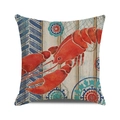 Detail of nautical cushion cover with red lobster illustration and geometric patterns - Nautical Art Style Lobster (21) / 45cmx45cm