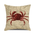 Detail of red crab print and nautical map pattern on canvas square throw pillow cover - Retro Map Red Crab (23) / 45cmx45cm
