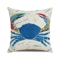 Detailed macro view of linen square cushion cover with artistic blue crab collage print - Art Collage Blue Crab (24) / 45cmx45cm