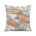 Detail of lobster cushion cover with Catch the Day text and linen texture - Retro Illustration Lobster Pattern (26) / 45cmx45cm