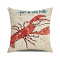 Detail of linen pillowcase featuring red lobster print and warm butter typography - Hand-painted Red Lobster (27) / 45cmx45cm