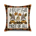 Fall decorative pillow cover with harvest gnomes pumpkins and orange plaid trim - Three Gnomes Pumpkin (5)