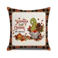 Detail of autumn gnome pillowcase with orange plaid border and Home Sweet Gnome print - Gnome Birdhouse (7)