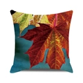 Housse de coussin d'automne carrée avec motif feuilles d'érable sur tissu en toile - Feuille d'Érable Rouge Verte Réaliste (5)
