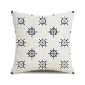 Square nautical helm cushion cover in navy and cream linen blend with soft texture - Navy Blue Helm Style (1)
