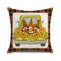 Detailed view of fall gnome pumpkin cushion cover with plaid edge and green pickup truck - Gnome Green Pickup Truck (10)