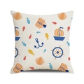 Macro view of textured cotton linen cushion cover with nautical anchor and ship pattern - Navy Lifebuoy And Anchor Style (4)