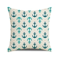 Détail du motif ancre marine sur une housse de coussin carrée en lin à texture nautique - Style Ancre Et Pois Turquoise (5)