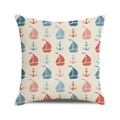 Détail de la texture en coton et lin sur la housse de coussin nautique carrée avec ancres - Style Voilier Ancre Rouge Et Bleu (6)