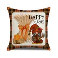 Happy Fall gnome and pumpkin square pillow cover with orange black plaid border - Gnome Pumpkin Basket (12)