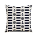 Gros plan d'une housse de coussin nautique avec texture en lin et motif d'ancre marine - Style Ancre Gouvernail Et Rayure Marine (7)