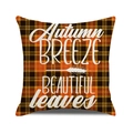 Herfst kussenhoes met oranje-zwart ruitpatroon, Autumn Breeze opdruk en tarwe details - Herfstbries Bladeren Stijl / 45x45cm