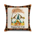 Macro detail of Happy Fall y'all gnome pillowcase with plaid trim and pumpkin design - Gnome Pumpkin Sunflower (14)
