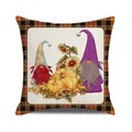 Detailed texture of cotton linen gnome pumpkin throw pillow cover with tartan border - Two Gnomes Pumpkin (15)