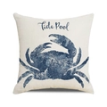 Dettaglio di fodera per cuscino in lino con granchio blu acquerello e scritta Tide Pool - Granchio Acquerello Vintage (6) / 45*45cm