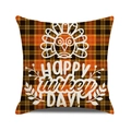 Kussensloop van katoen en linnen met oranje zwart ruitpatroon en Happy Turkey Day print - Gelukkige Kalkoendag Stijl / 45x45cm