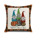 Macro shot of durable cotton linen fabric texture on Happy Fall Y'all gnome cushion cover - Gnome Pumpkin Stack (16)