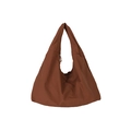 Minimalist caramel brown oversized tote bag in crinkled fabric for a relaxed look - Brown