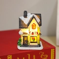 Lighted resin Christmas cafe house miniature with snow and LED glowing effect - Beige Cafe (Small Type I)