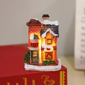 LED light-up Christmas resin house ornament with red brick and snow roof gift style - Red Brick Gift Shop (Small Type J)
