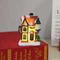 Lighted Christmas resin house figurine with snow and tree on red vintage book - Snowy European Hut (Small Type H)