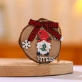Rustic wood slice Christmas gnome ornament with red plaid bow and Xmas lettering decoration - Gnome With Tree Style